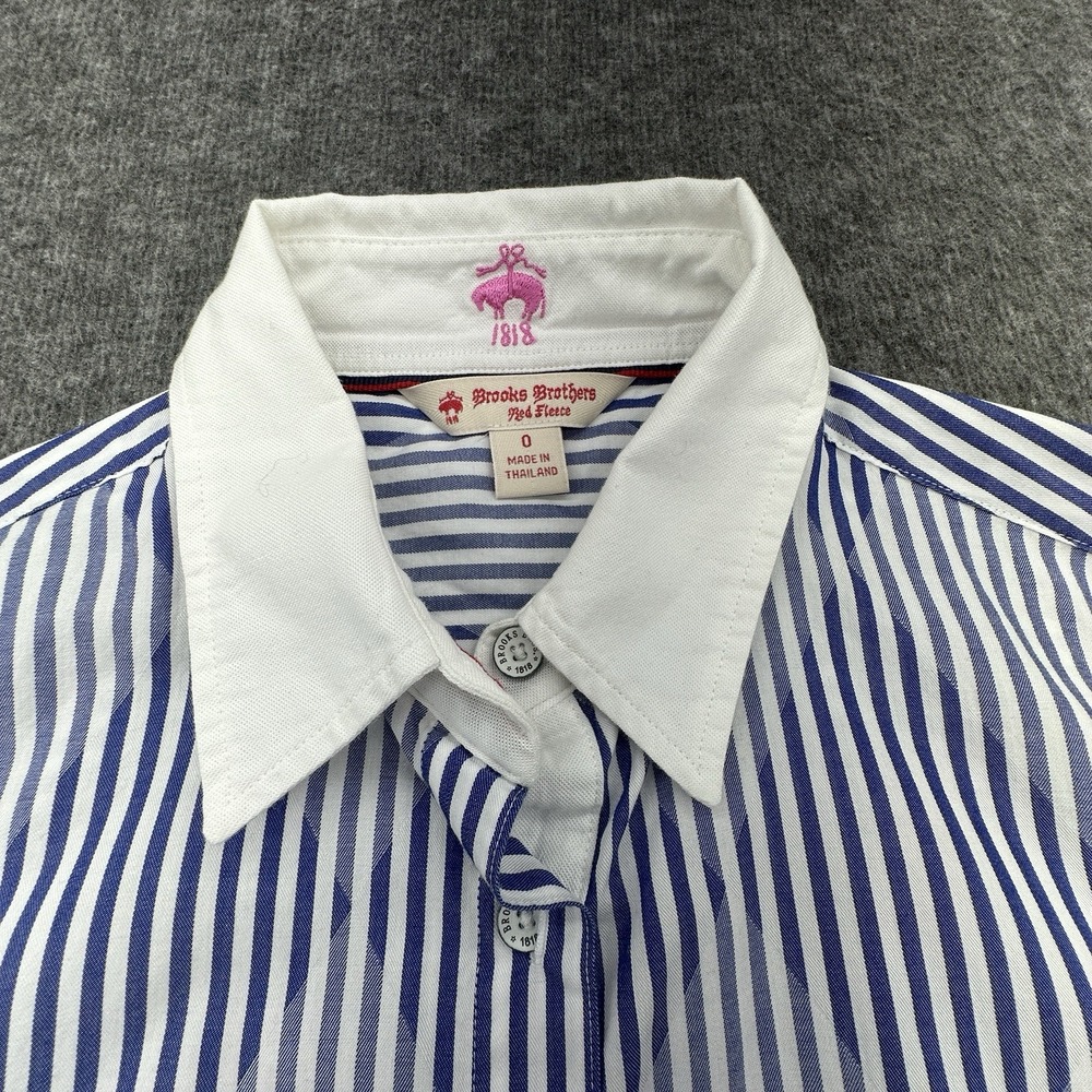 Brooks Brothers Red Fleece Womens 0 Blue White Stripe Button Down Cotton Shirt - Picture 4 of 8